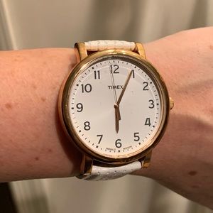 Times Watch Rose Gold w White Leather Band